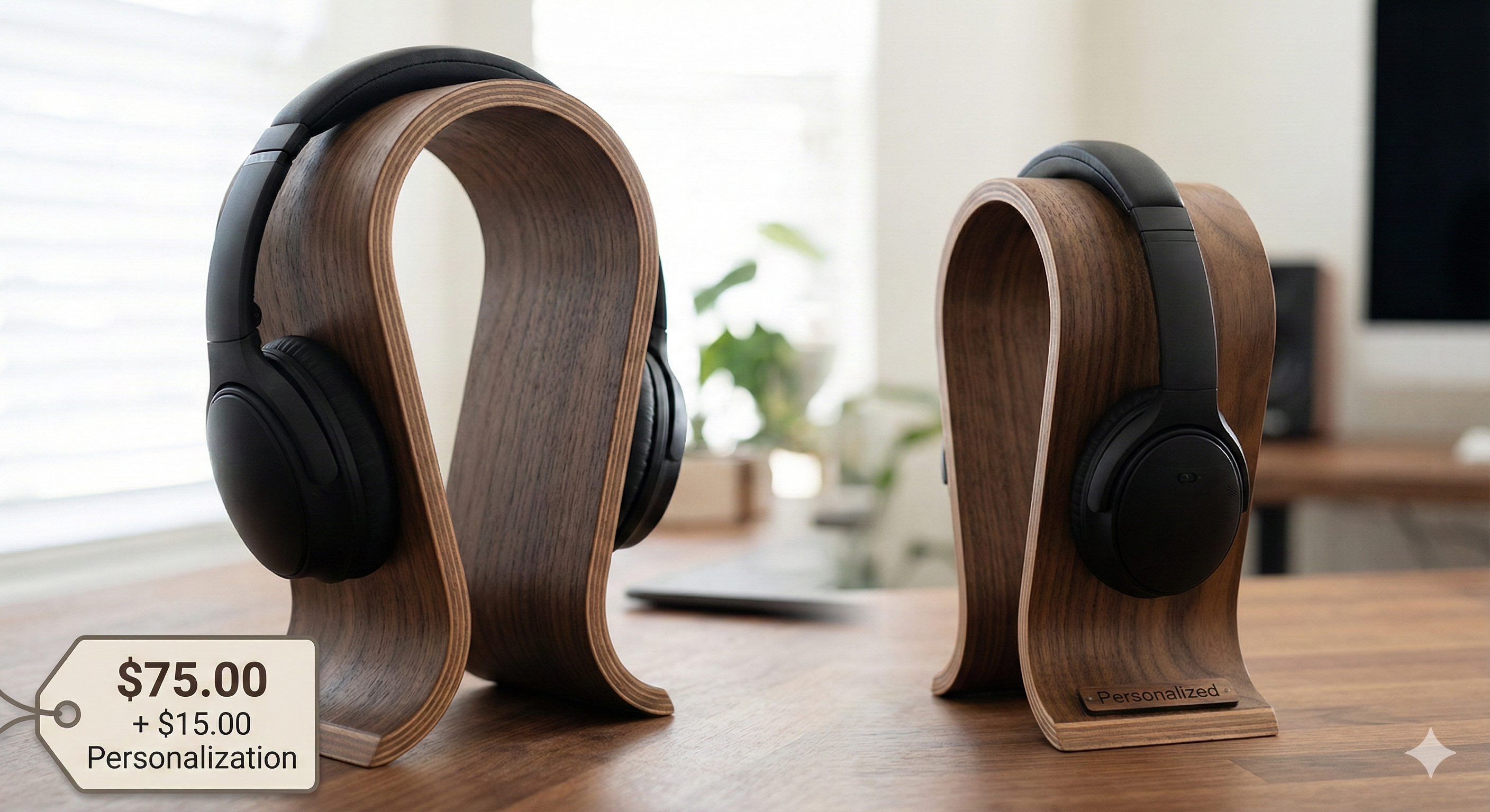 Bent Walnut Headphone Stand