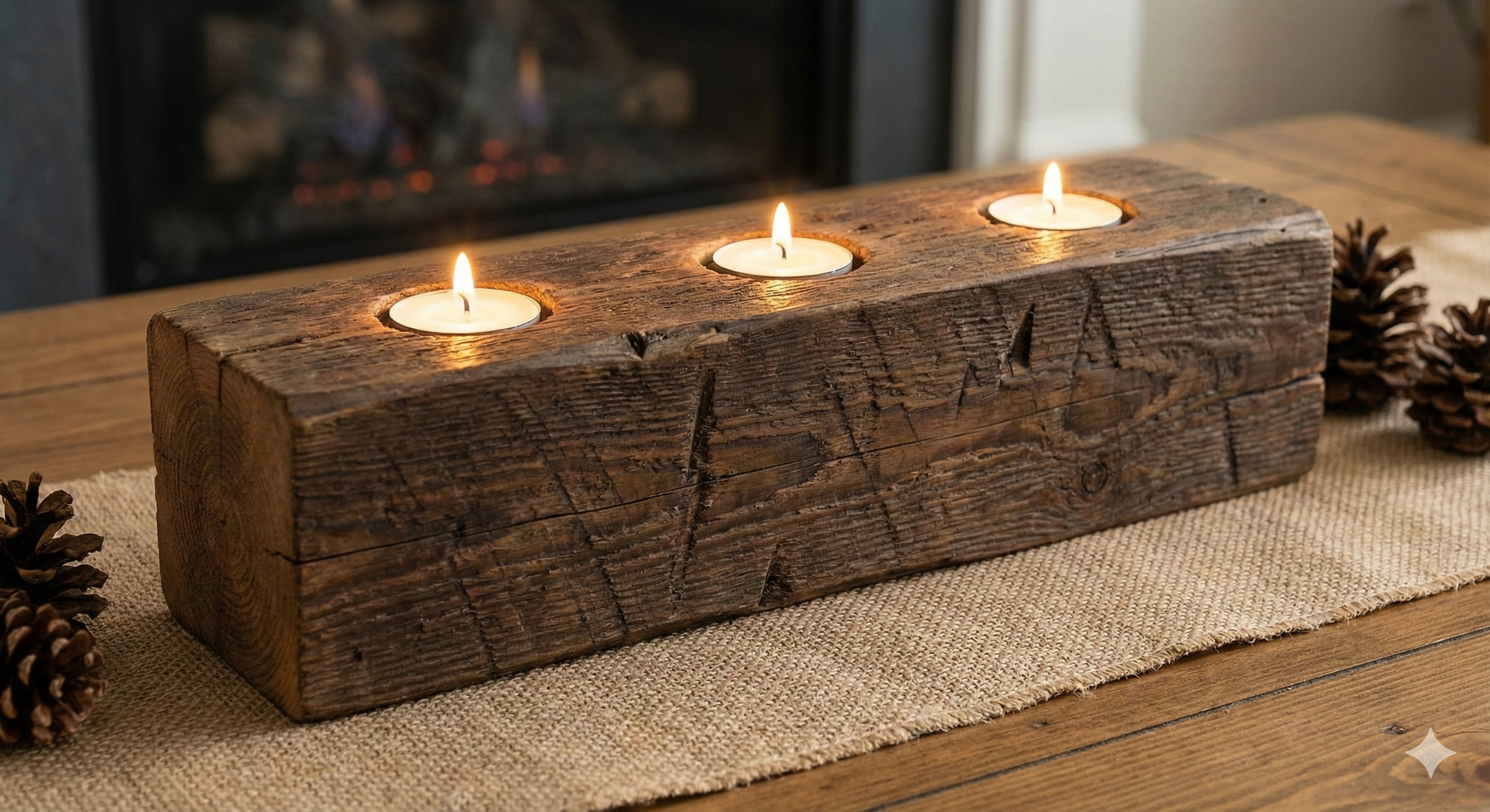 Rustic Beam Candle Holder